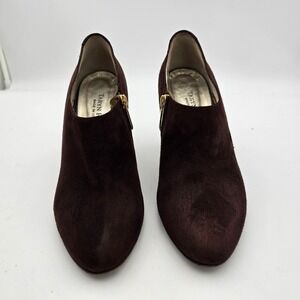 Taryn Rose Womens 37.5/7 Suede Booties Pointed Toe Gold Zipper Ankle Brown Heels